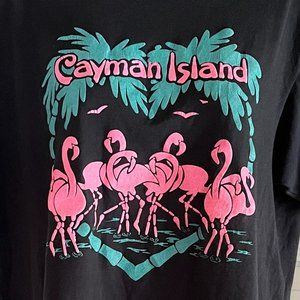 Vintage Cayman Islands Souvenir T-Shirt ~ Puff Print Flamingos ~ Single Stitch